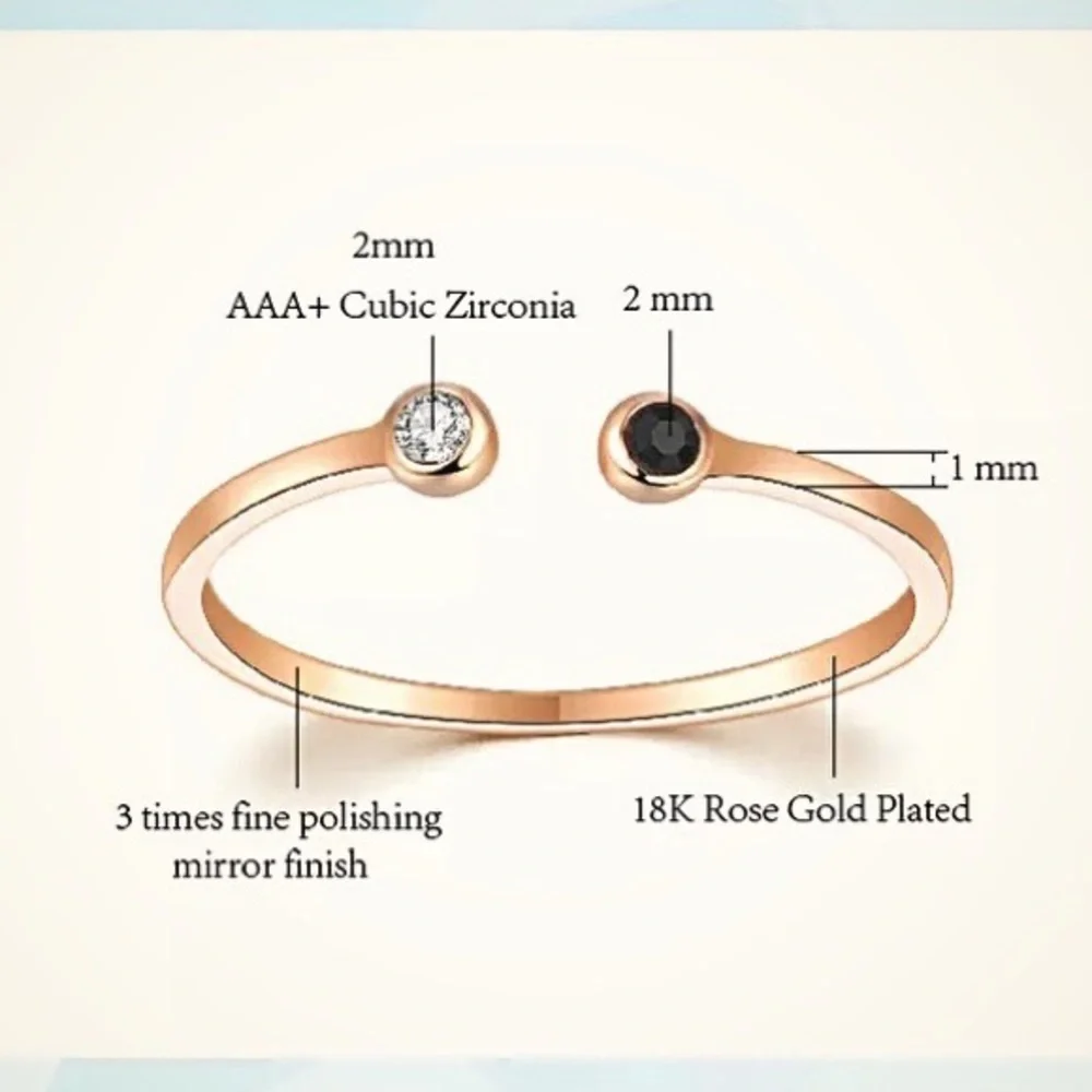 NWT Black & White Crystal Diamond Simulant Rose Gold-Plated Open Mini Ring - Picture 2 of 7